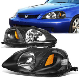 99-00 Honda Civic Headlights - Black Housing Amber Corner