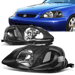 99-00 Honda Civic Headlights - Black Housing Clear Corner