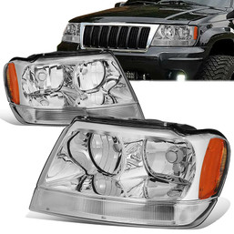 99-04 Jeep Grand Cherokee WJ Headlights - Chrome Housing Amber Corner
