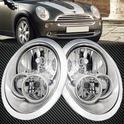 Headlight Halogen Set Chrome with Performance Lens Fits Mini Cooper