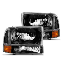 Halogen Headlight Set Black w/Corner Lights Fits 99-04 Ford Super Duty Excursion