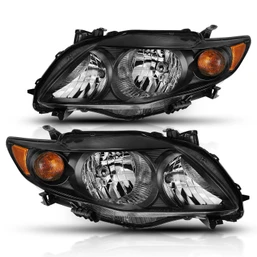 Halogen Crystal Headlight Set with Black Housing Fits 2009-2010 Toyota Corolla