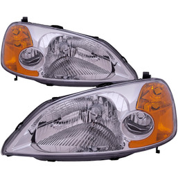 For 01-03 Honda Civic Headlights HO2502116 HO2503116 Halogen Chrome Sedan/HYBRID