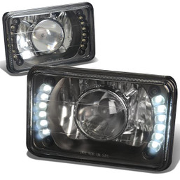 H4656 4x6 Square Black Housing Projector Headlights - with H4 Bulbs+LED Lights