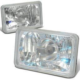 H4656 4x6 Square Chrome Housing Projector Headlights - with H4 Bulbs
