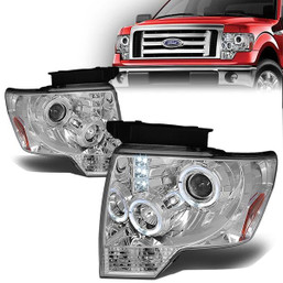 09-14 Ford F150 LED Halo-Ring Projector Headlights - Chrome Housing Amber Corner