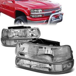99-02 Chevy Silverado 1500 2500HD 3500 Suburban Tahoe Headlights - Chrome Housing Clear Corner