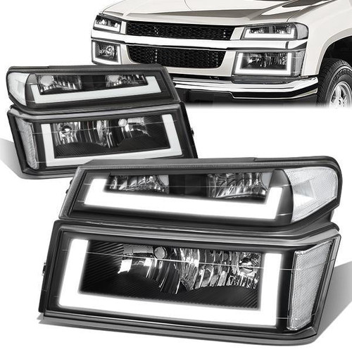 04-12 Chevy Colorado GMC Canyon LED DRL Headlights+Bumper Lamp - Black Housing Clear Corner