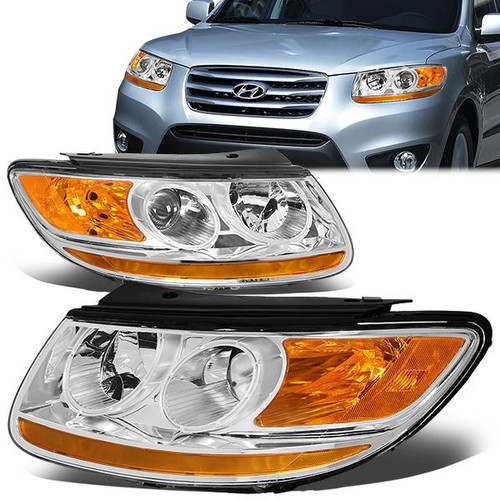 07-12 Hyundai Santa Fe Projector Headlights - Chrome Housing Amber Corner