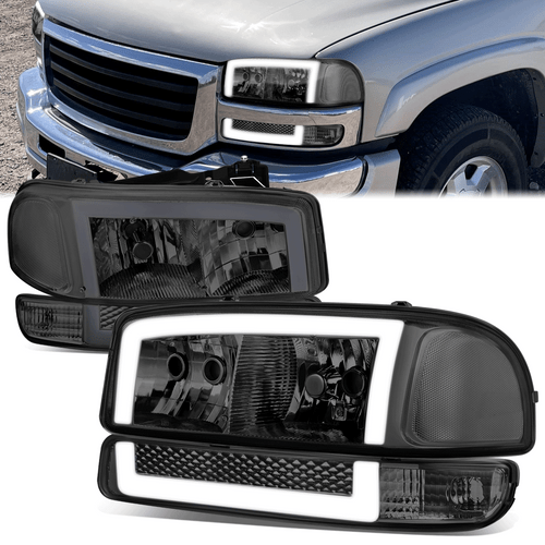 99-06 GMC Sierra Yukon XL 1500 LED DRL Headlights+Bumper Signal Lamps (Chrome Smoked)