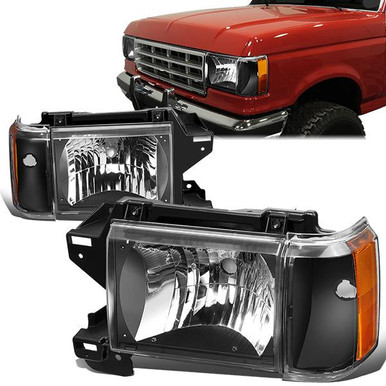 FOR 87-91 FORD F150 F250 BRONCO CHROME HOUSING AMBER CORNER HEADLIGHT HEAD LAMPS - Foto 4