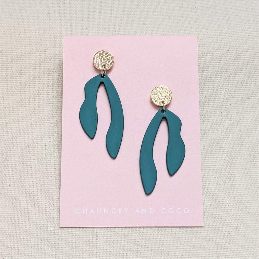 Abstract Cut Out Drop Earrings- Teal Green