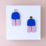 Triptych Wood Earrings / Blue + Lavender