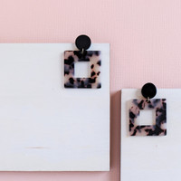 Acrylic Square Earrings / Coffee Tortoise