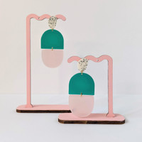 Duo acrylic earrings / Green + Pink