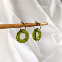 Good Fortune gold hoop earrings / Green