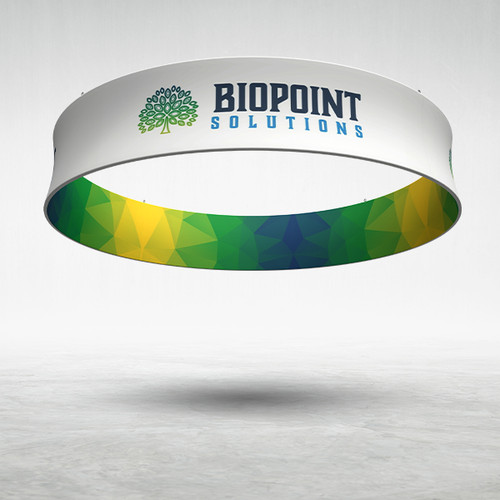 20'x4' circle hanging trade show banner with custom graphics.