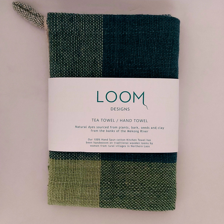 Loom Designs Green on Green Cotton Tea Towel/Hand Towel