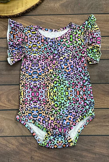 Infant Girls' Rainbow Leopard Angel Sleeve Onesie