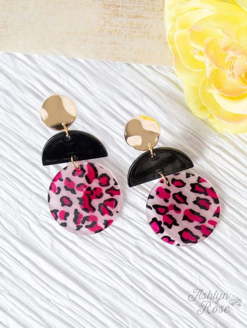 You Complete Me Fuchsia Leopard Earrings