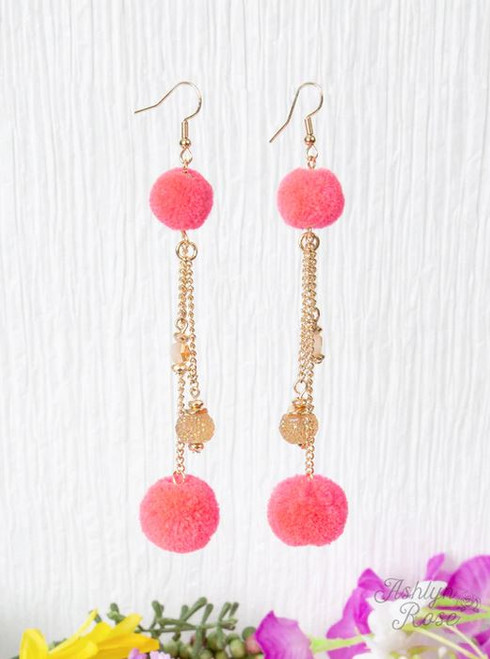 Double the Pom Hot Pink Earrings
