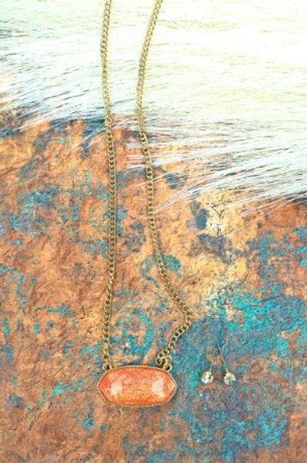 Coral Opal Necklace & Earrings Set
