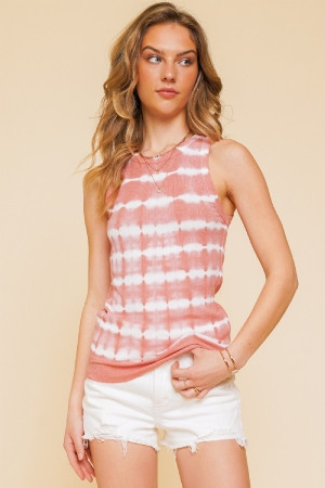 Coral Tie Dye Ribbed Tank Top