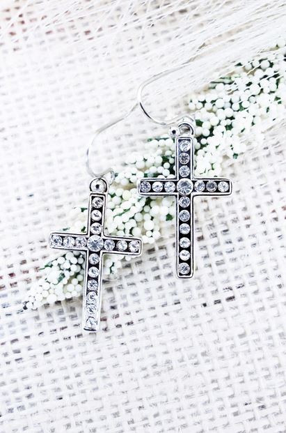 Maria Silver Crystal Cross Earrings