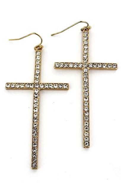 Gold Crystal Cross Earrings