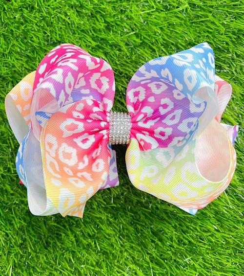 7.5" Multicolor Cheetah Rhinestone Hairbow