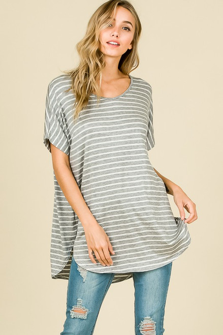 Heather Grey Stripe Oversize Tunic