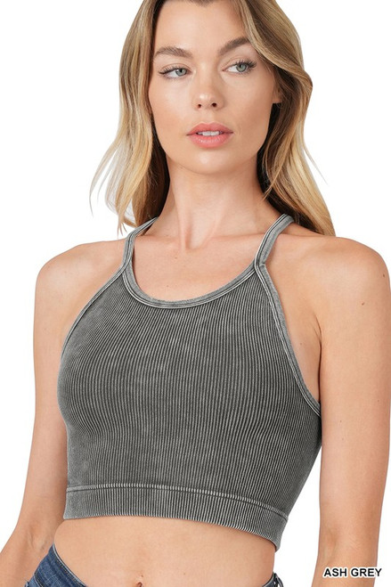 Ash Grey Vintage Wash Ribbed Crop Top