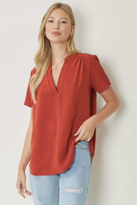 Rust Vneck Placket Top