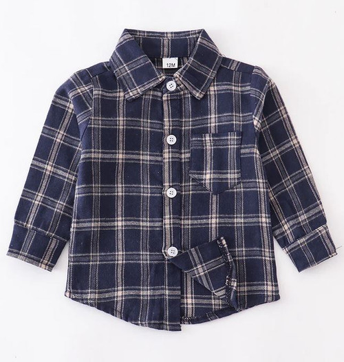Boys' Navy Plaid Flannel Shirt