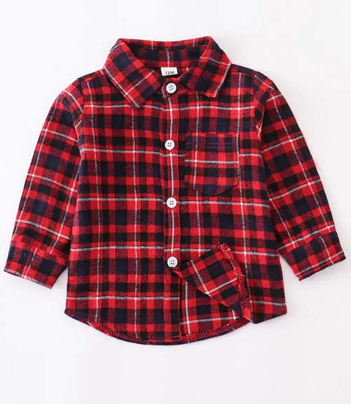 Boys' Black & Red Plaid Flannel Shirt