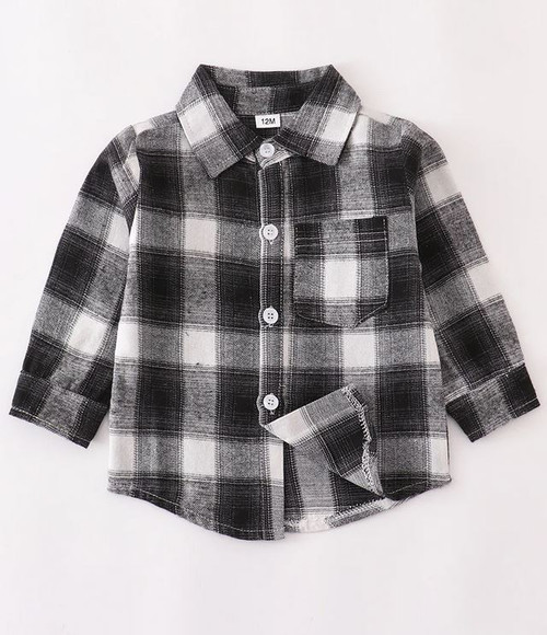 Boys' Black & White Plaid Flannel Shirt