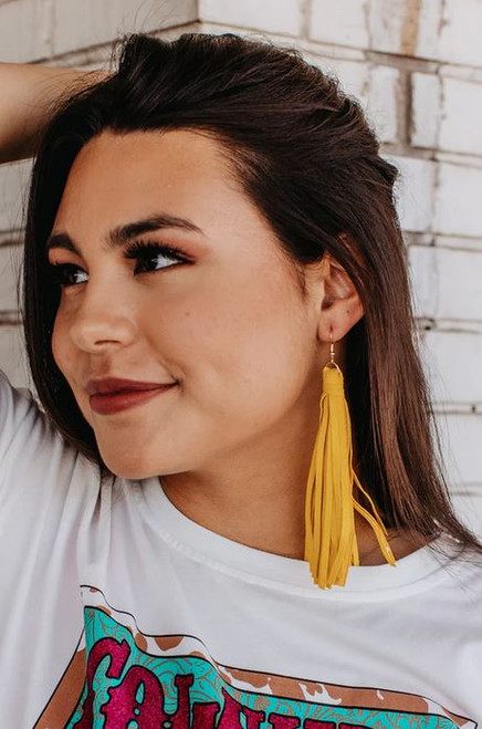 Mustard Suede Fringe Earrings