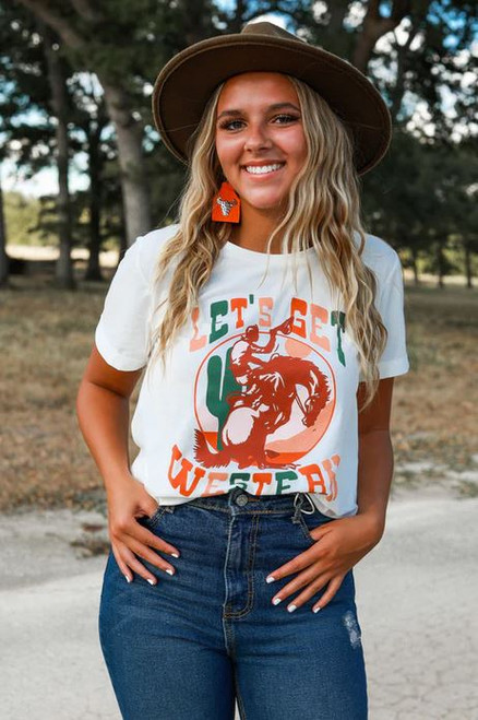 Let's Get Western White Cuffed Tee