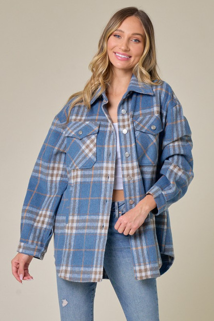 Sky Blue Plaid Flannel Shacket