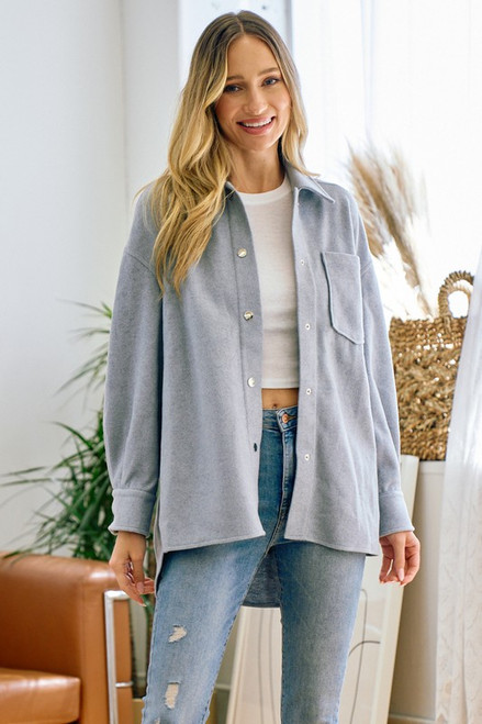 Light Blue Brushed Flannel Shacket