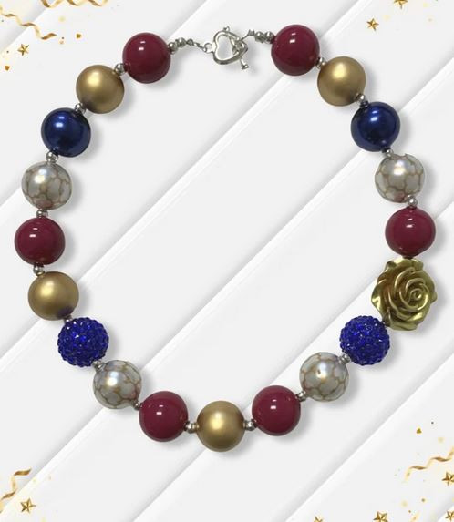 Burgundy, Navy, & Gold Rose Chunky Necklace