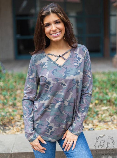 Caged in Camo Long-sleeve Top