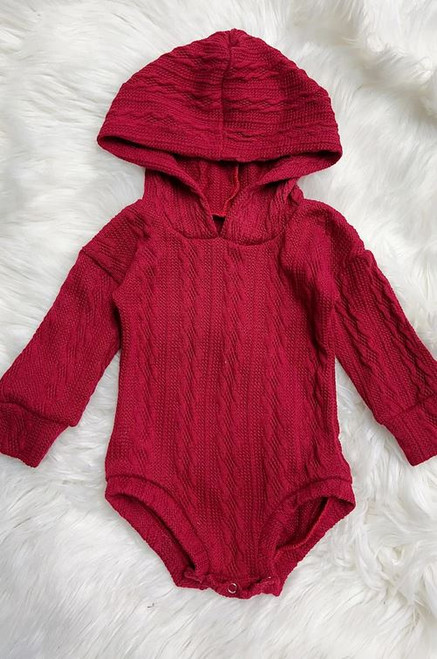 Burgundy Cable Knit Hooded Onesie