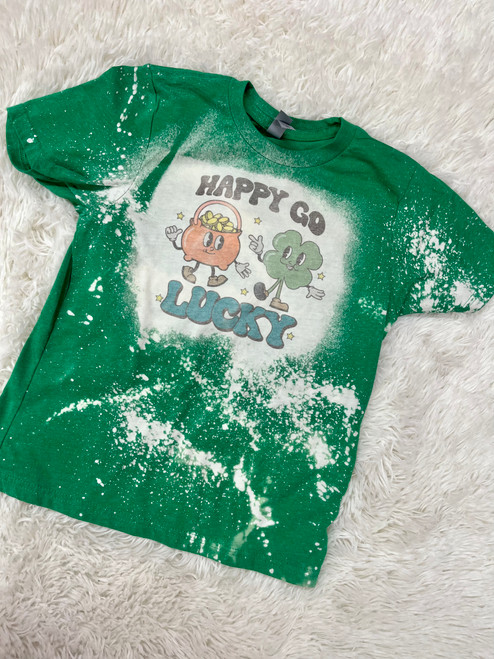 Girls' Happy Go Lucky Green Bleached Tee