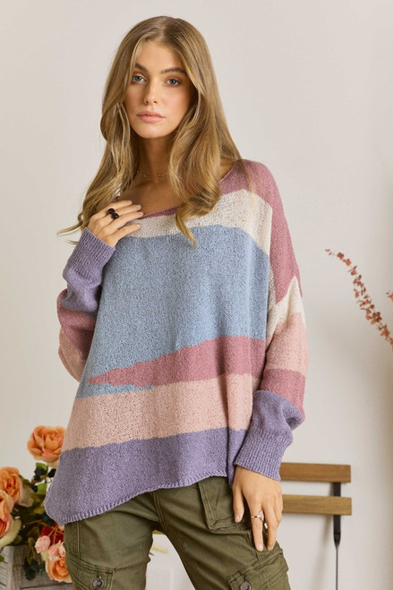 Multicolor Stripes Boat Neck Sweater