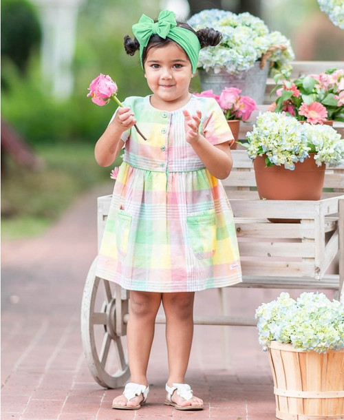 Cheerful Rainbow Plaid Pocket Dress