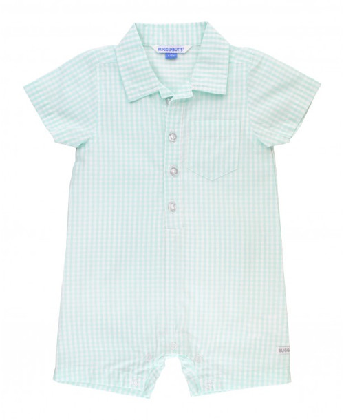 RuggedButts Light Aqua Gingham Button-up Romper