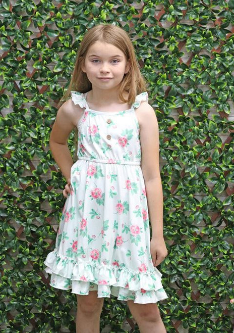 Girls' Light Mint Floral Ruffle Dress