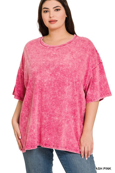 Ash Pink Acid Wash Oversize Plus Tee