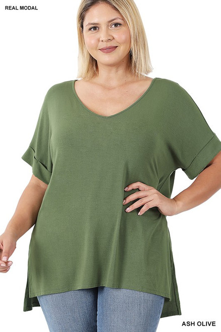 Ash Olive Vneck Plus Top